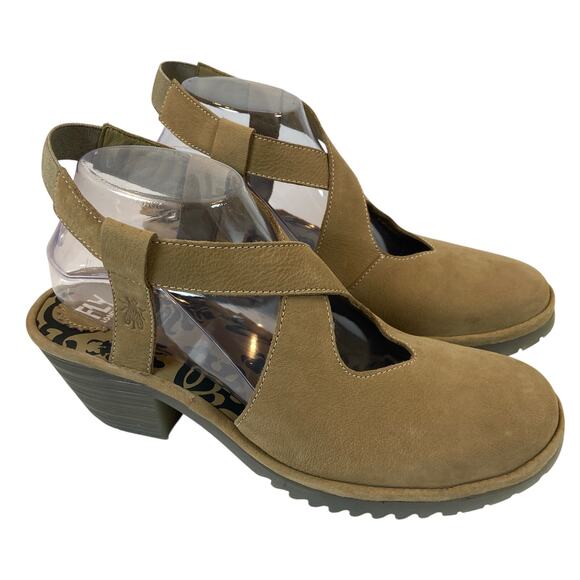 Fly London Wage Tan Leather Strap Heels Shoes Wage368fly Women's Size 41 / US10 - Picture 1 of 8